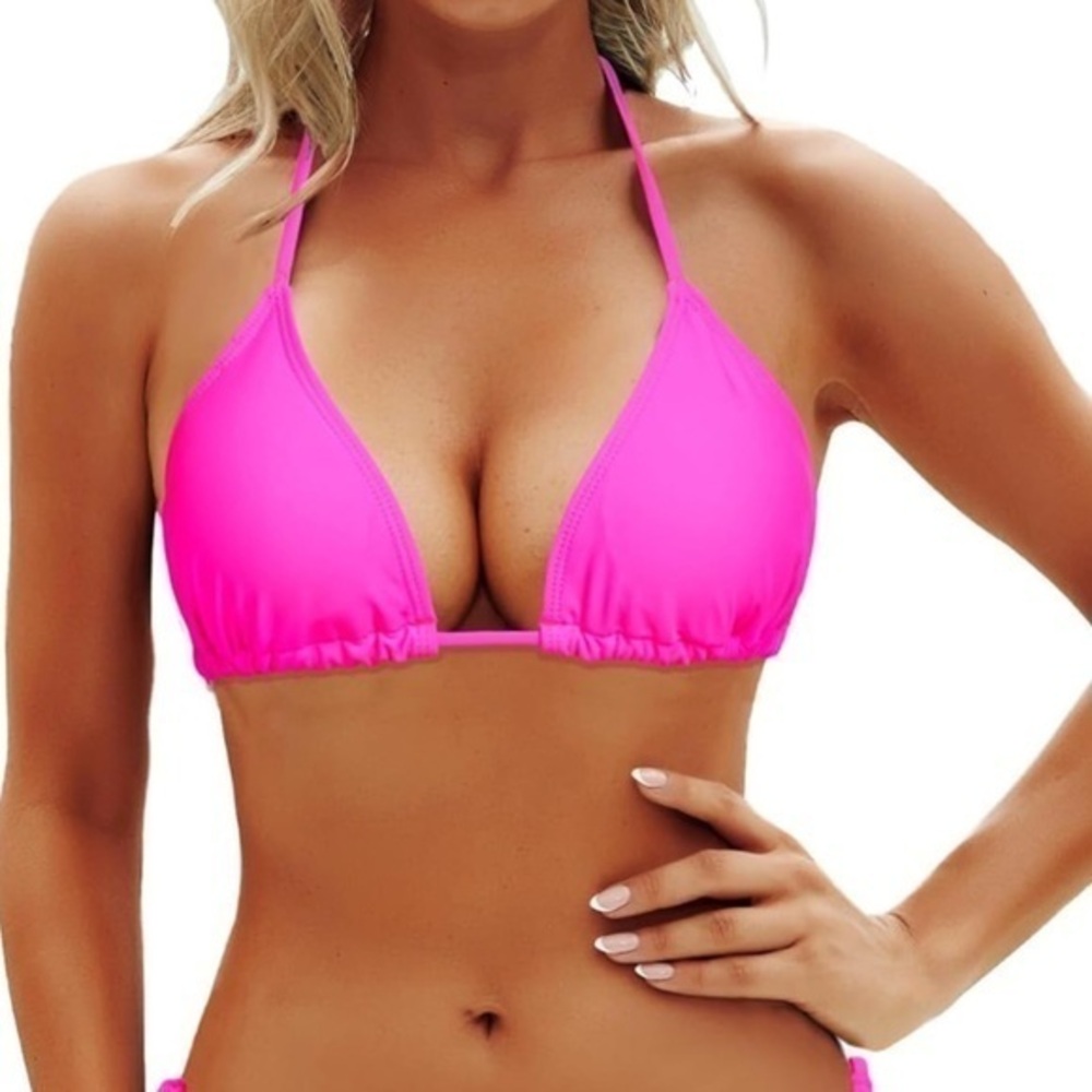 HOLIPICK  Bikini Halter Top with back Tie hot pink size 20W